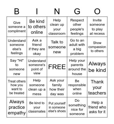 Empathy Bingo Card