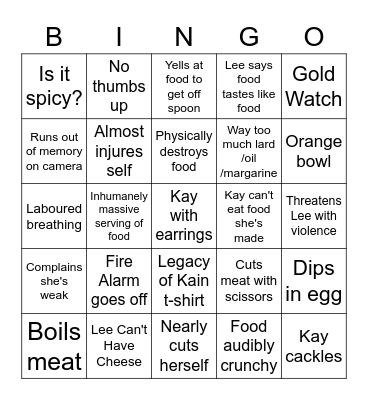 Kay's Cooking Bingo Card