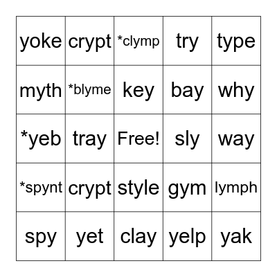 Many jobs of Y Bingo Card