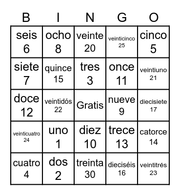 Números de Bingo 1-30 Bingo Card