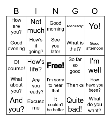 Daily English Expressions Bingo Card