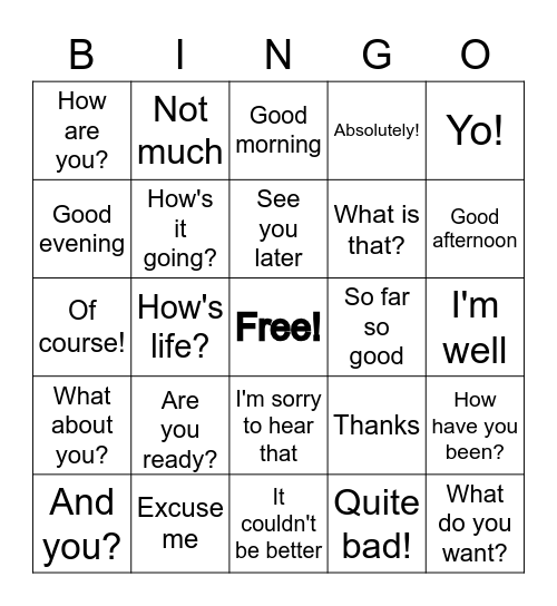 Daily English Expressions Bingo Card