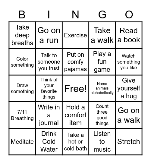 Anxiety Bingo Card