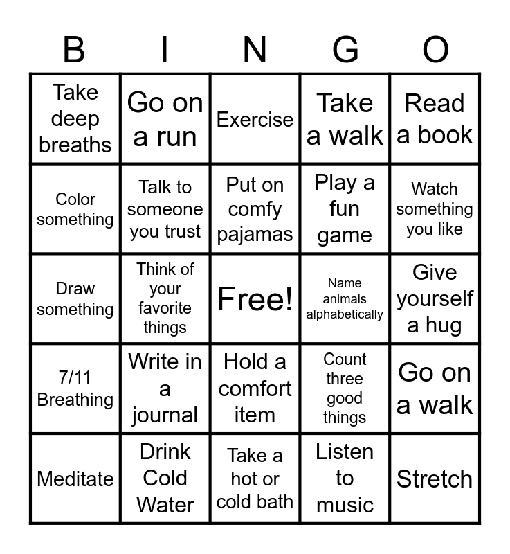 Anxiety Bingo Card