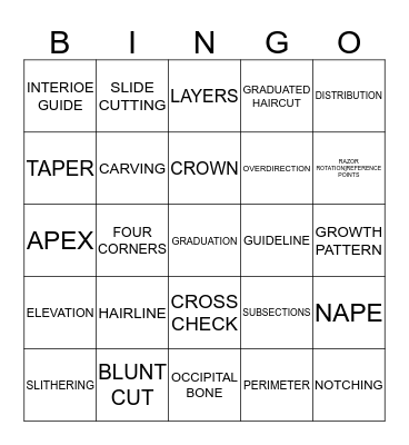 HAIRCUTTING  Bingo Card