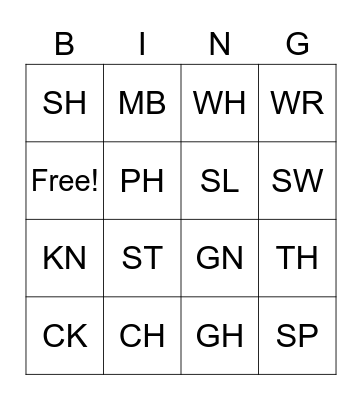 Consonant Digraphs Bingo Card