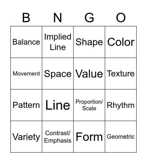 Elements and Principles Bingo Card