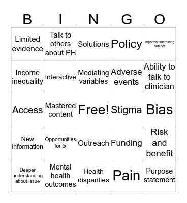 Public Health BINGO! Bingo Card