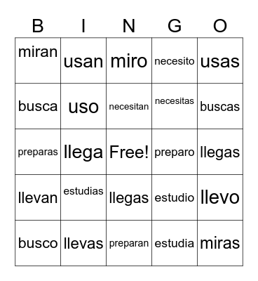 Spanish class Bingo Card