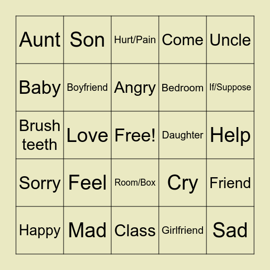 Lesson 4-A Bingo Card