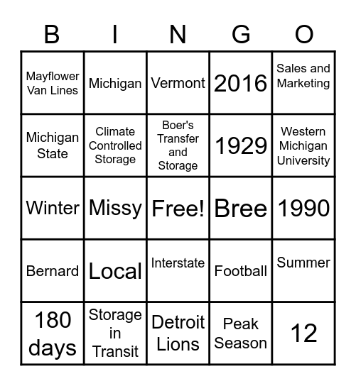 Dan-O Bingo Card