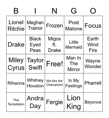 Music Bingo Card