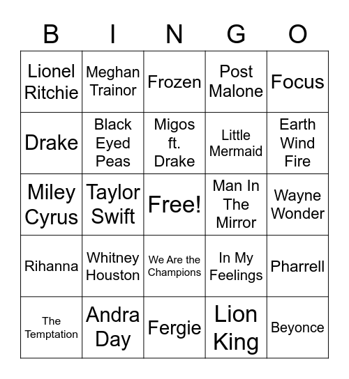 Music Bingo Card