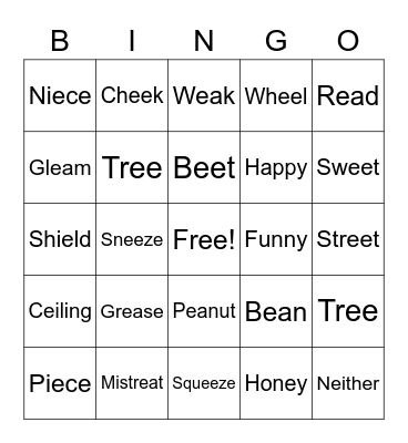 Long E Bingo Card
