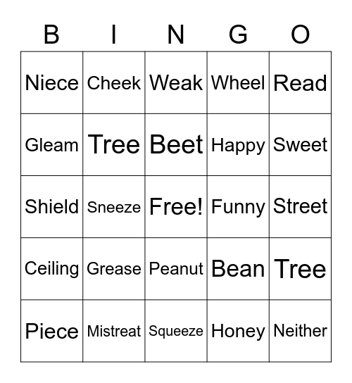 Long E Bingo Card
