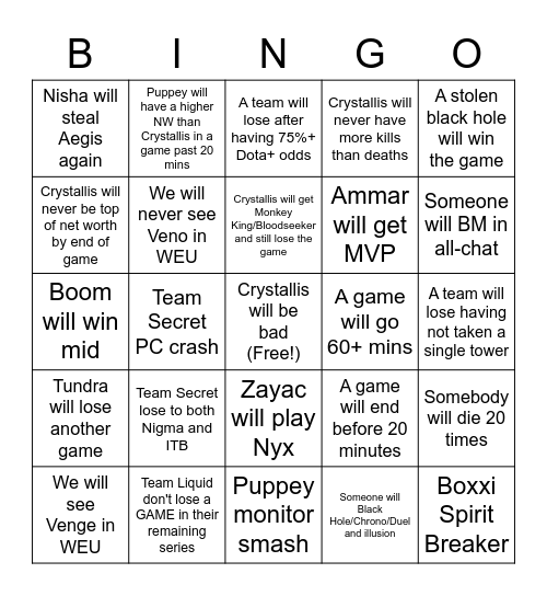 WEU DPC Bingo Card