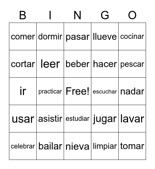 Spanish- actions you might want to do Bingo Card