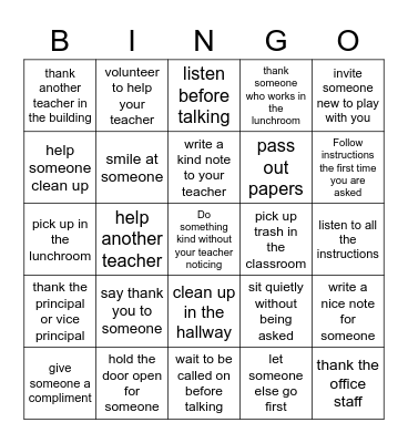 Kindness Bingo Challenge Bingo Card