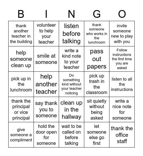 Kindness Bingo Challenge Bingo Card
