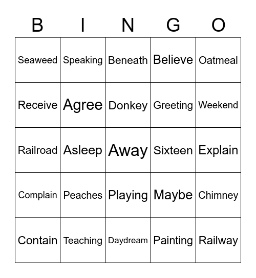 Vowel Team Syllables Bingo Card