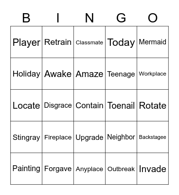 Long A - All Patterns Bingo Card