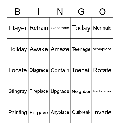Long A - All Patterns Bingo Card