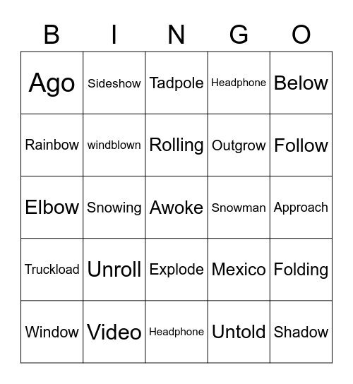 Long O - All Patterns Bingo Card