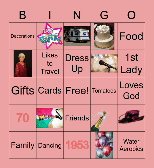 Doris' 70th Birthday Party Bingo Card