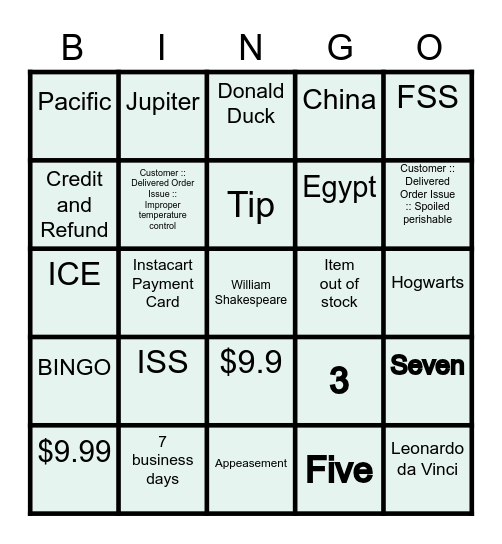 PLAY N LEARN - customer Bingo Card