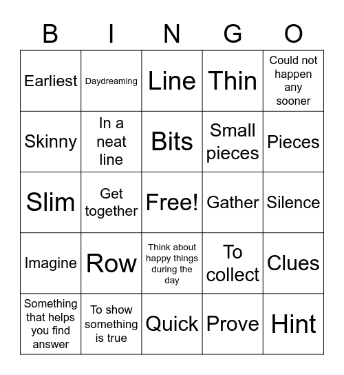 Vocabulary Review Bingo Card