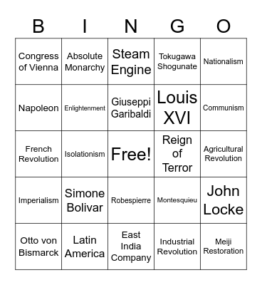 Midterm Review Bingo Card