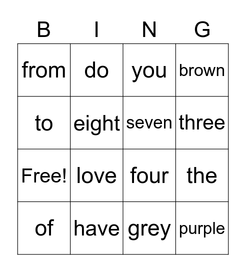 Sight Words 4th 6 Weeks Bingo Card