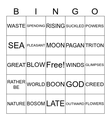 THE WORLD IS TOO MUCH WITH US Bingo Card