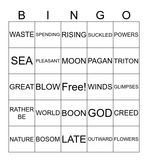 THE WORLD IS TOO MUCH WITH US Bingo Card