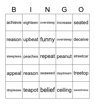 Long E - All Patterns Bingo Card