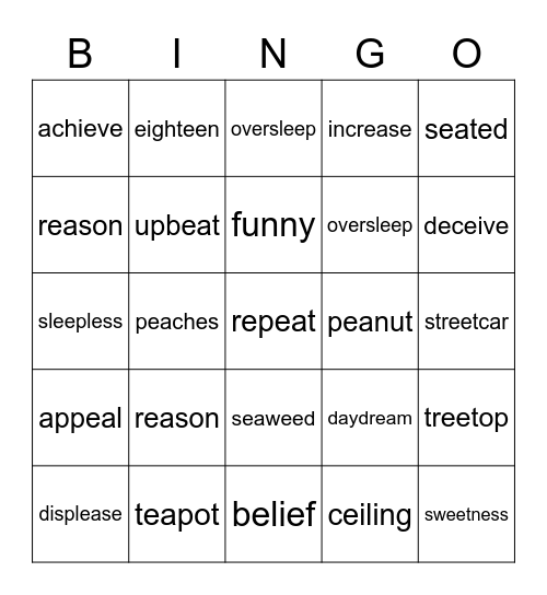 Long E - All Patterns Bingo Card