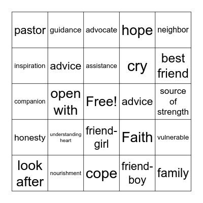 Support System Bingo Card