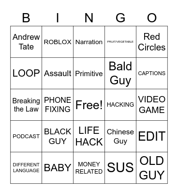 YOUTUBE SHORTS Bingo Card