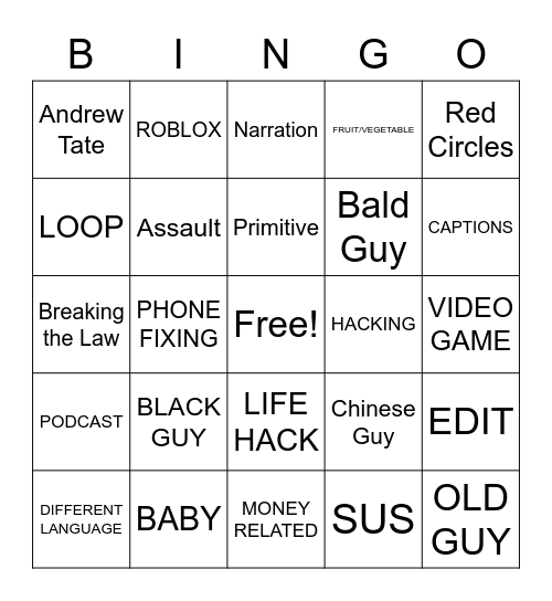 YOUTUBE SHORTS Bingo Card