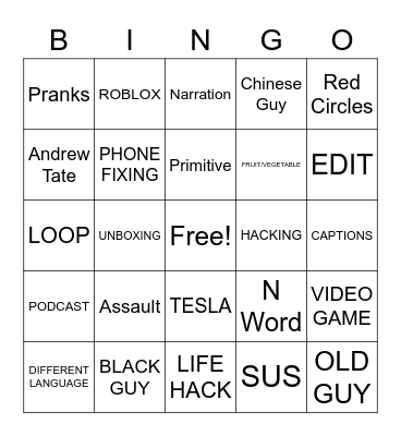 YOUTUBE SHORTS Bingo Card