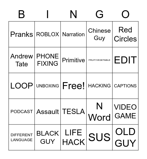 YOUTUBE SHORTS Bingo Card