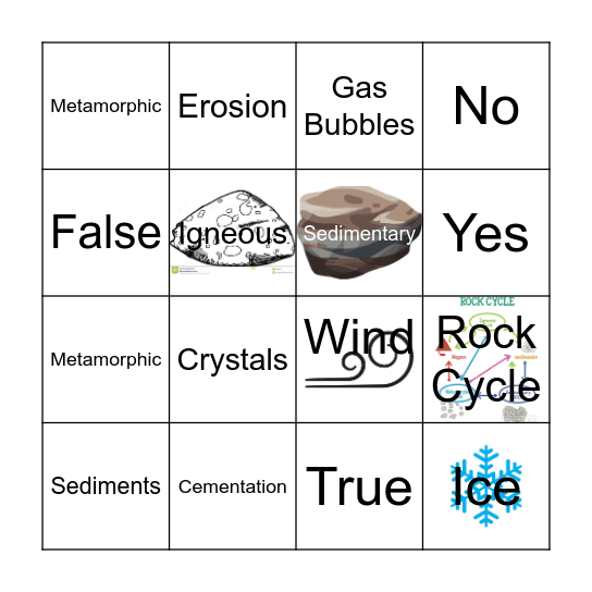 Rock Cycle Bingo Card