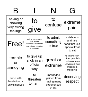 Unit 4 Vocabulary Bingo Card