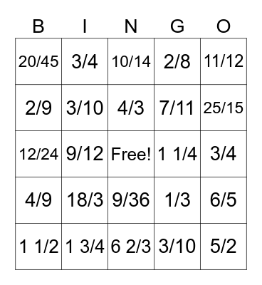 EQUIVALENT FRACTION BINGO Card