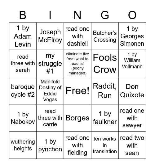 reading 2023 Bingo Card