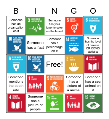 UN Sustainable Development Goals Bingo Card