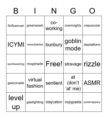 2023 Vocabulary Bingo Card