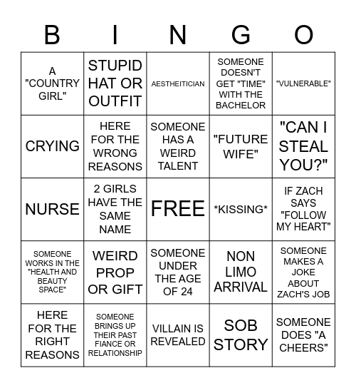 BACHELOR Bingo Card