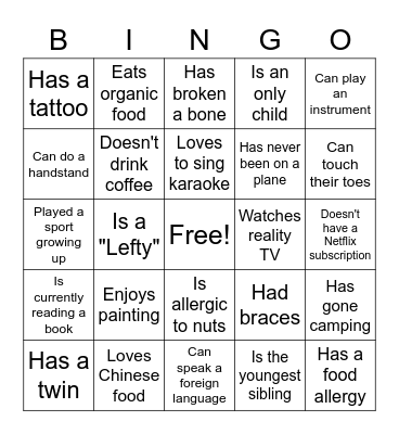 Icebreaker Bingo Card