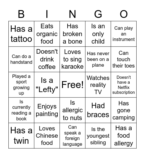 Icebreaker Bingo Card